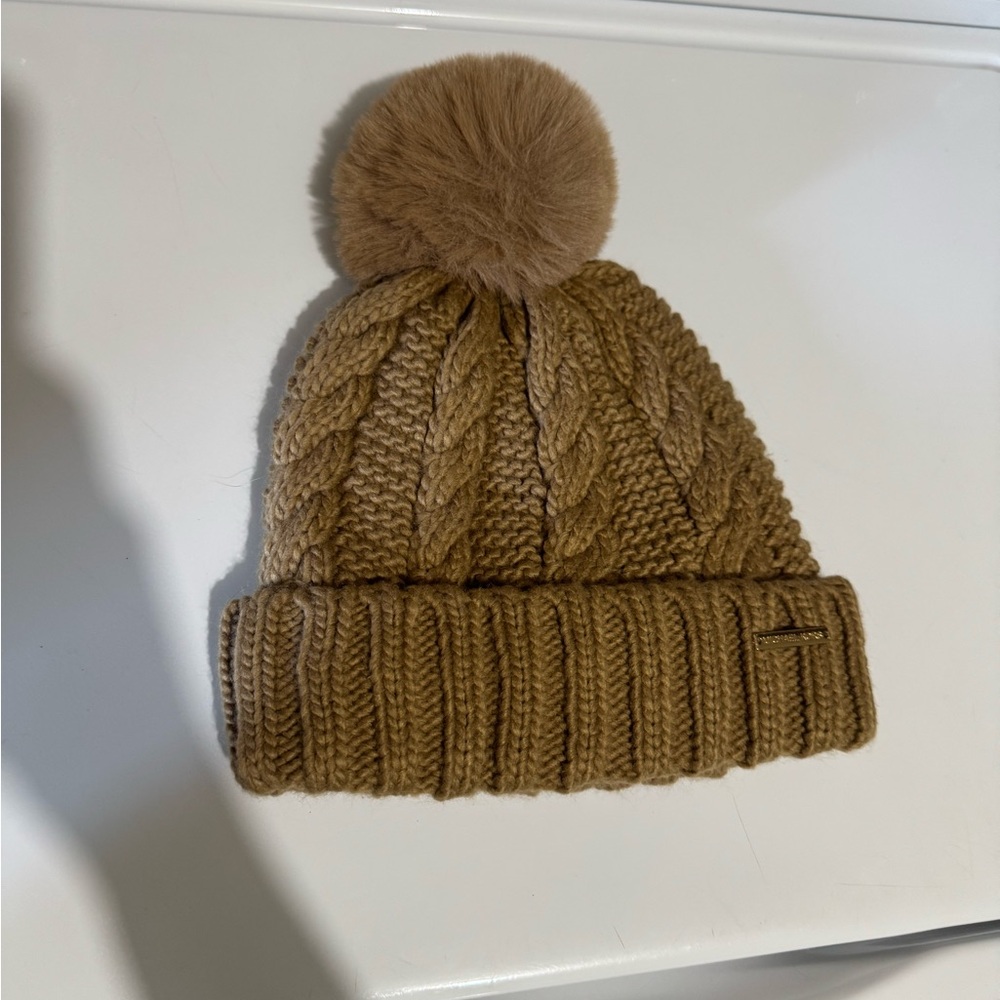 Michael Kors Tan Knit Beanie with Pom-Pom